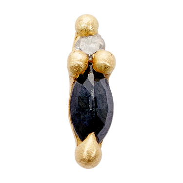Gold and black gemstone earring on a white background
